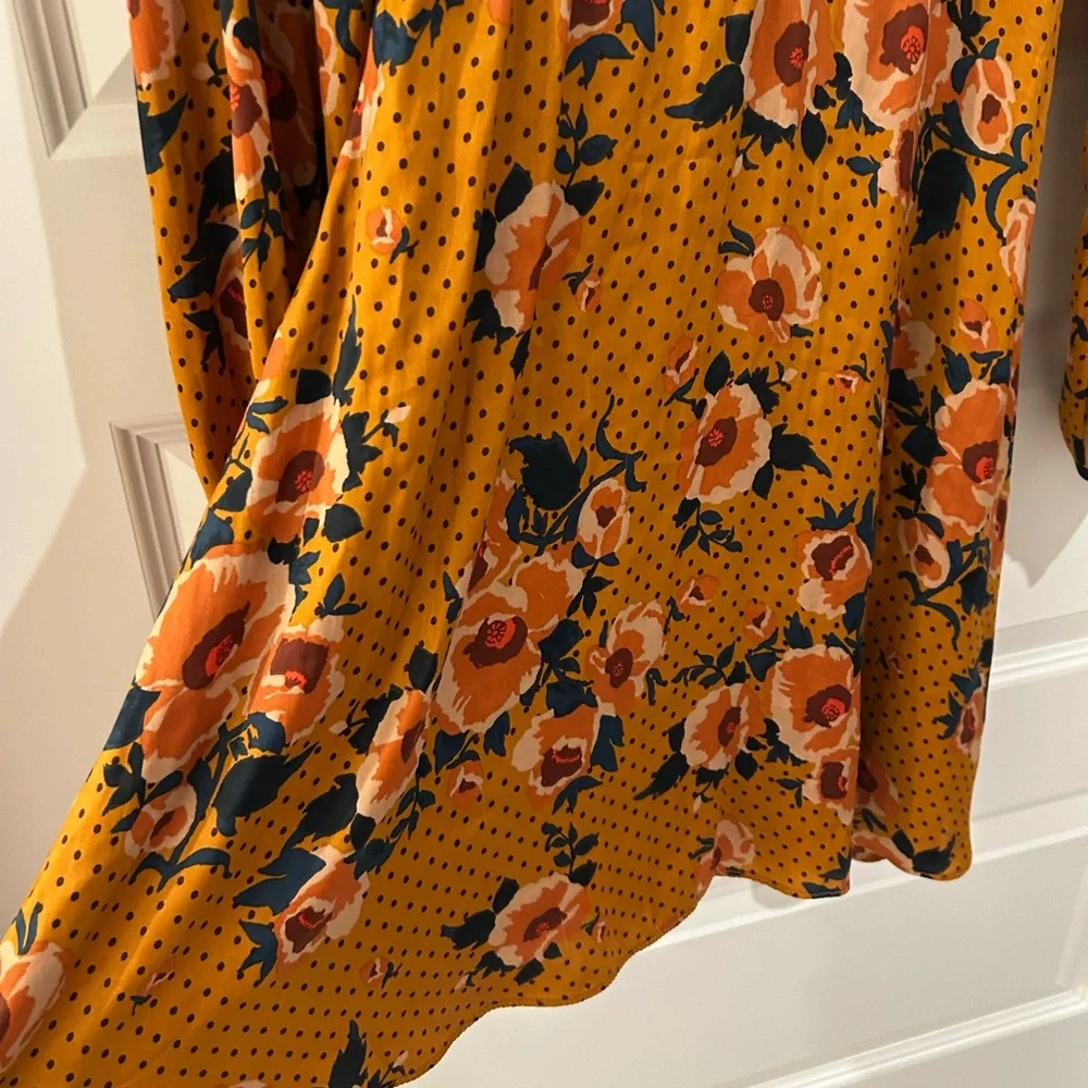 Free People Morning Light Golden Yellow Floral Long Sleeve Dress Size 8